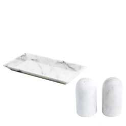 Set marmo Carrara con vassoio, saliera e pepiera