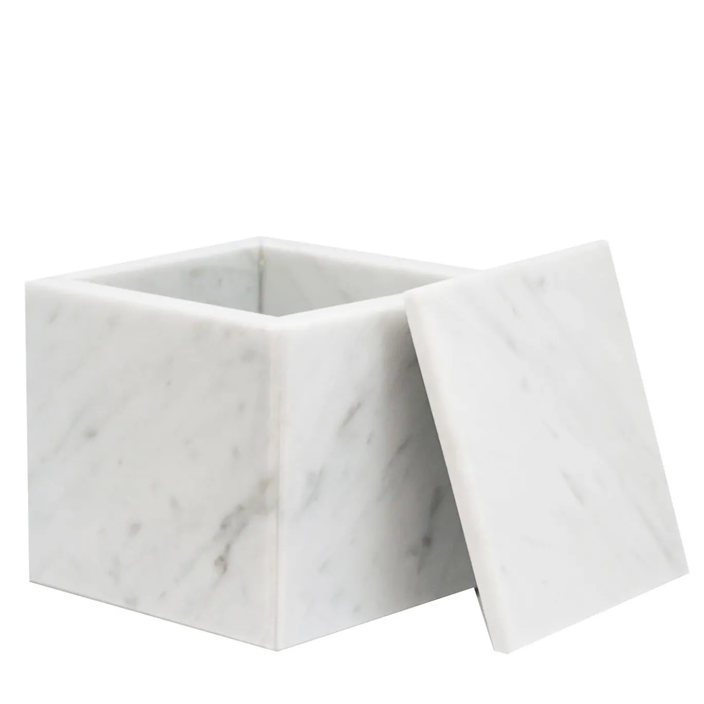 Set scatola cubica con coperchio e vassoio ospiti in marmo bianco di Carrara
