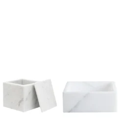 Set scatola cubica con coperchio e vassoio ospiti in marmo bianco di Carrara