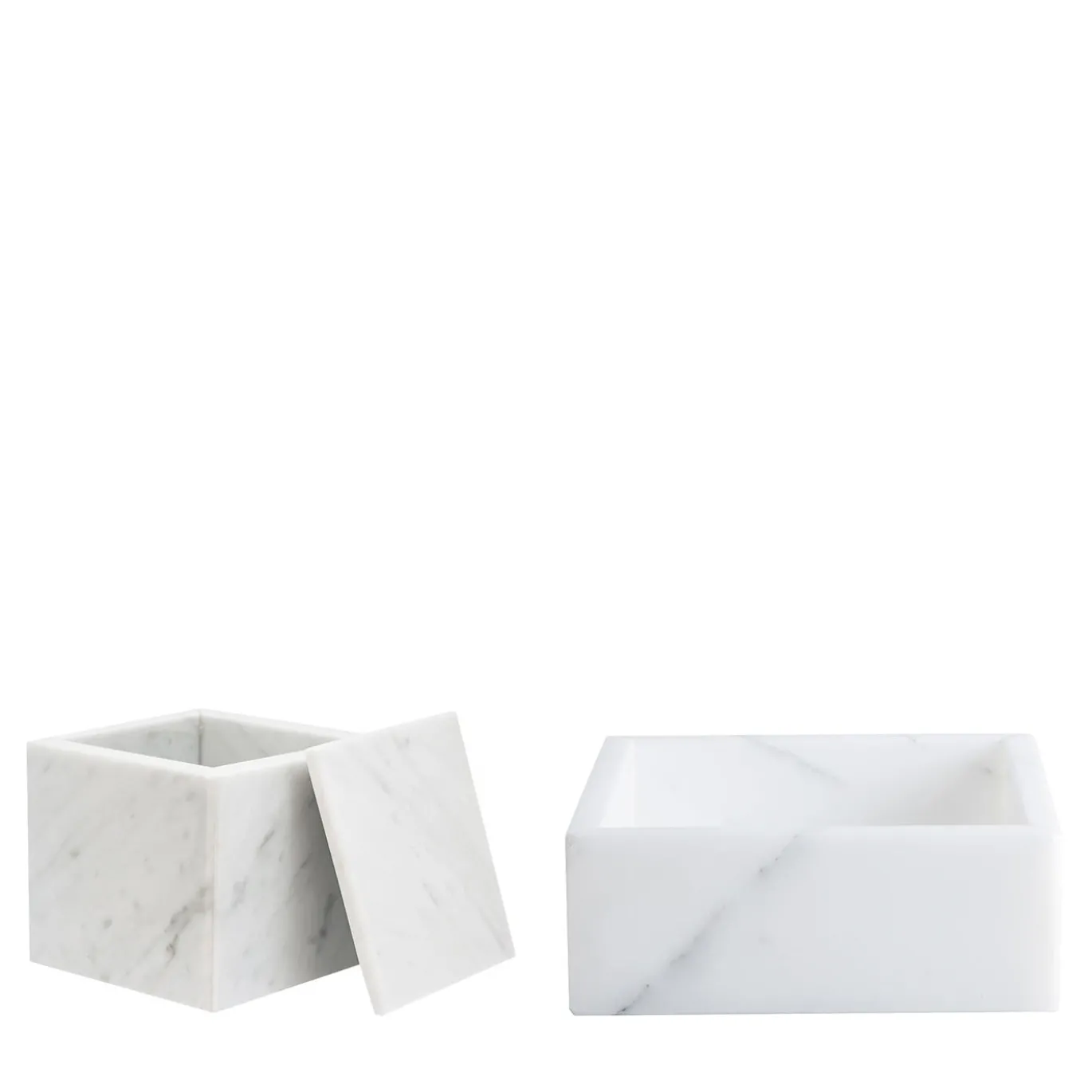 Set scatola cubica con coperchio e vassoio ospiti in marmo bianco di Carrara