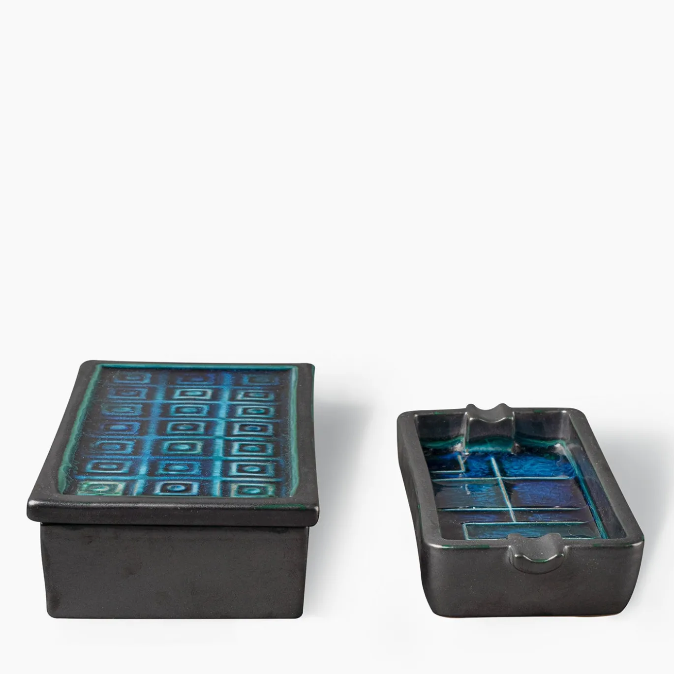 Set Scatola e Posacenere Nero e Blu di Aldo Londi