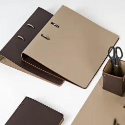 Set vide poche e miu box in pelle color cioccolato e cappuccino