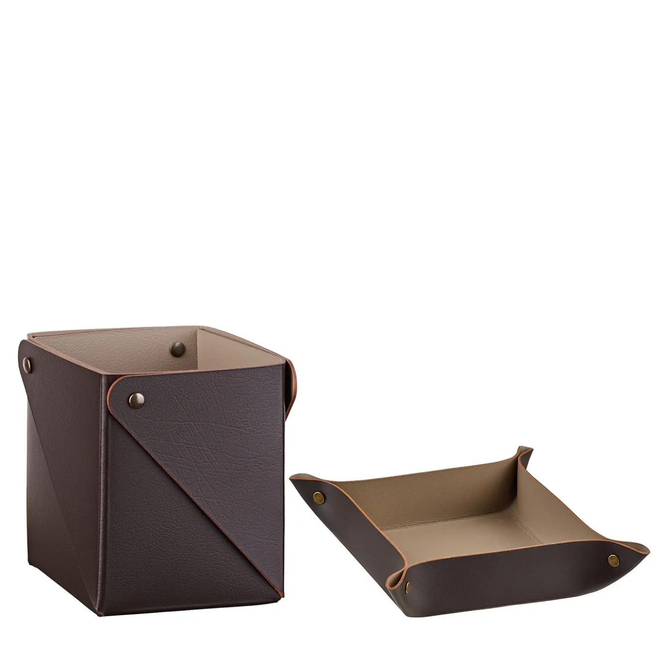 Set vide poche e miu box in pelle color cioccolato e cappuccino
