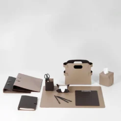 Set vide poche e miu box in pelle color cioccolato e cappuccino