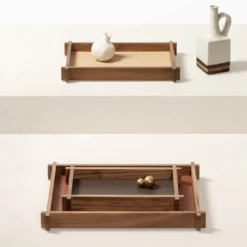 Structura Pelle e legno Vassoio rettangolare lungo per valet Large #2