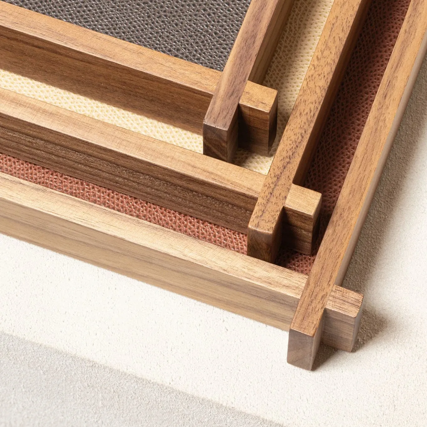 Structura Pelle e legno Vassoio rettangolare lungo per valet Large #2
