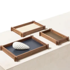 Structura Vassoio rettangolare lungo in pelle e legno Piccolo #1