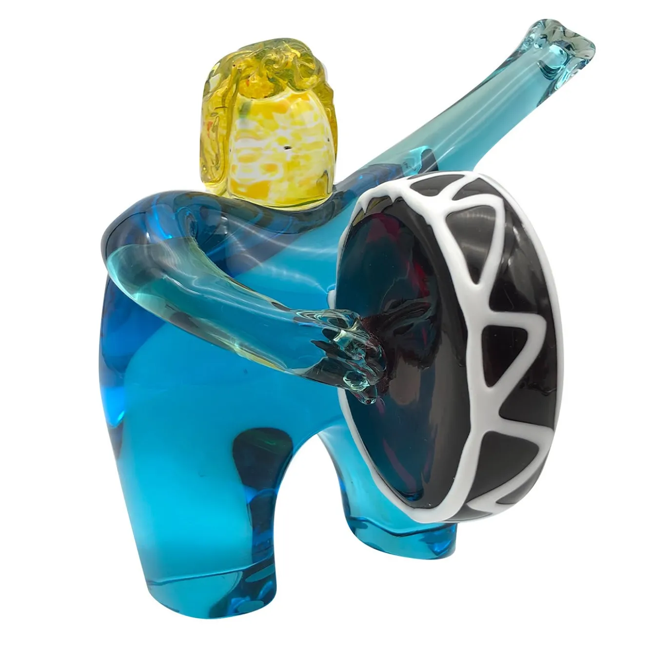 Suonatore con Tamburo Scultura in acquamarina