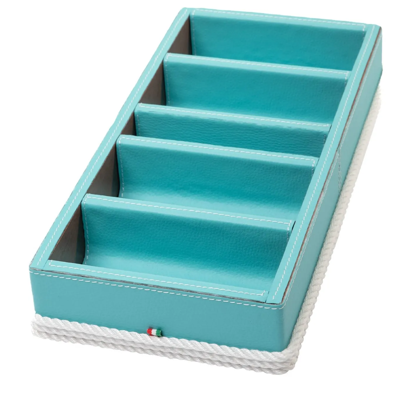 Supporto per occhiali/smartphone a 5 scomparti di colore turchese e bianco