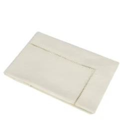 Table Linens Tovaglia in Lino Avorio con Inserto in Raso Entre-Deux