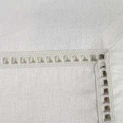 Table Linens Tovaglia in Lino Beige con Inserto in Raso Entre-Deux