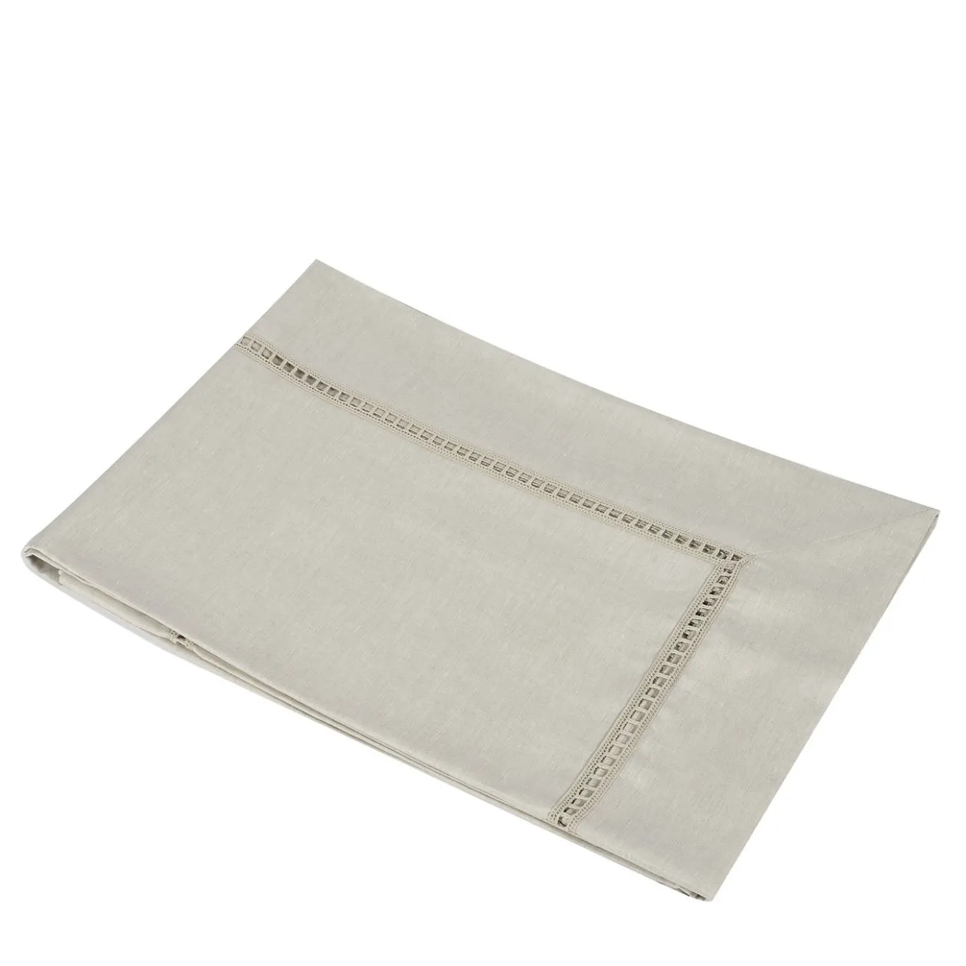 Table Linens Tovaglia in Lino Beige con Inserto in Raso Entre-Deux