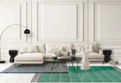 Tappeto Verde e Bianco e Nero Composizione ceramica di Giuliano Andrea dell'Uva 160 x 80