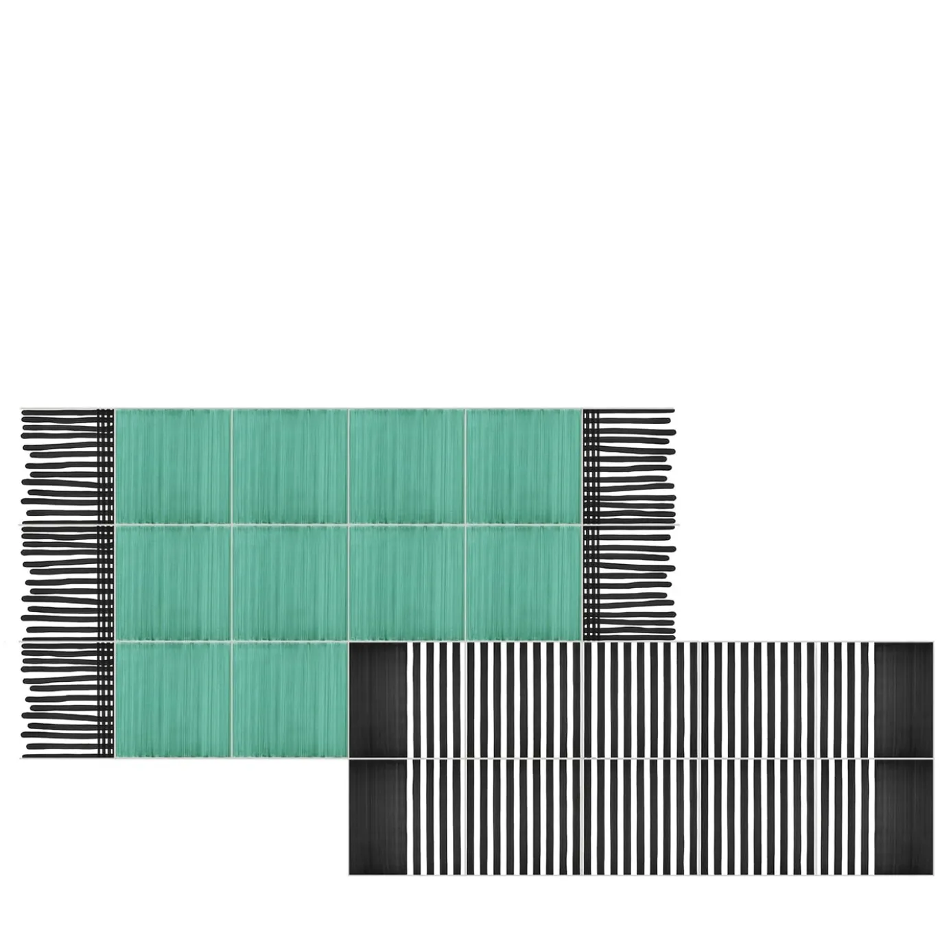 Tappeto Verde e Bianco e Nero Composizione ceramica di Giuliano Andrea dell'Uva 160 x 80