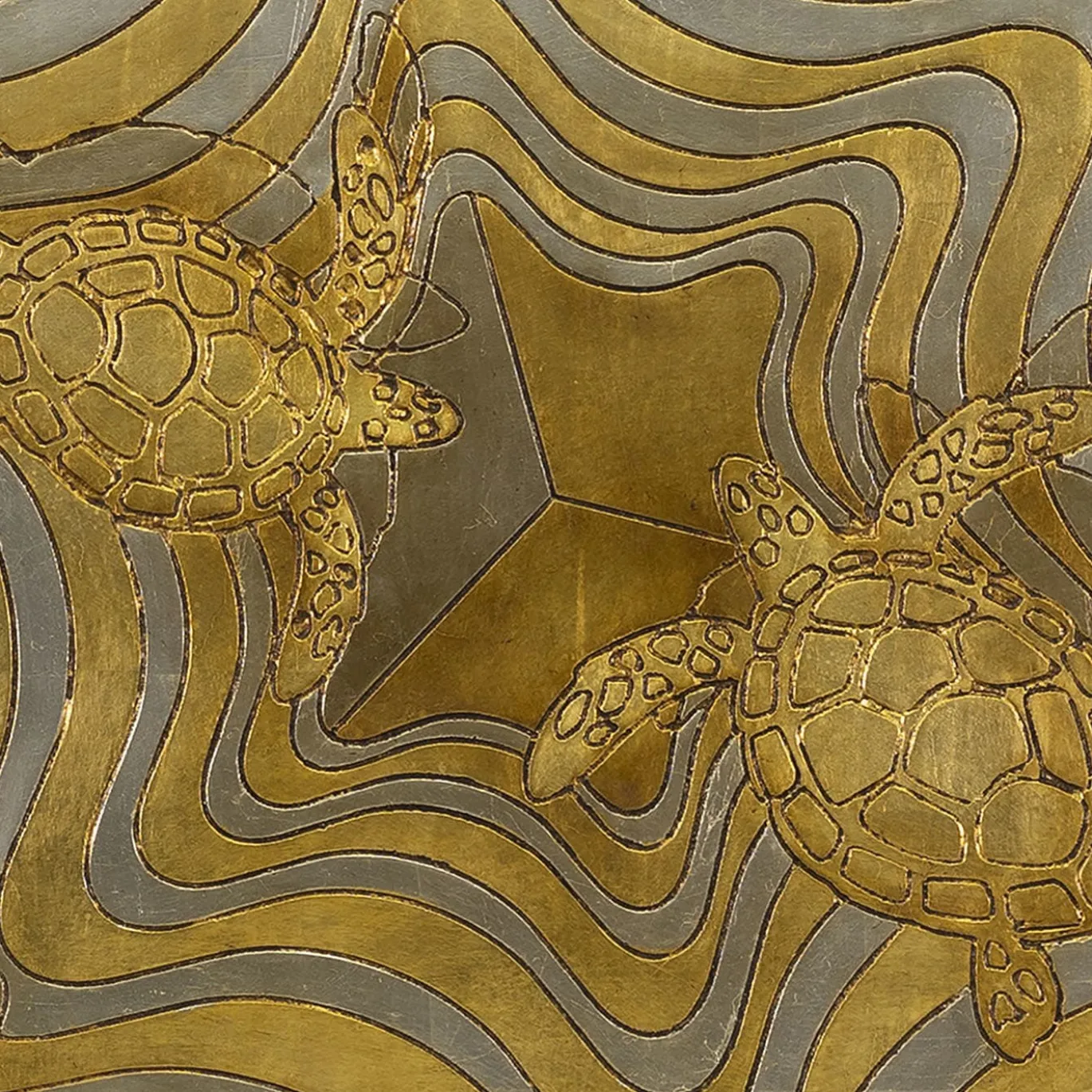 Tartarughe legno intagliato con foglia d'oro e d'argento di Giuseppe Caiafa