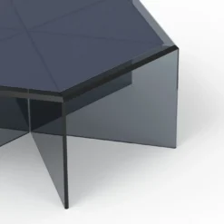 Tavolino da Caffe Frank 2 in vetro grigio fumé e pelle Prussian Blu