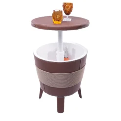 Tavolino marrone in ecopelle con dispenser integrato #1