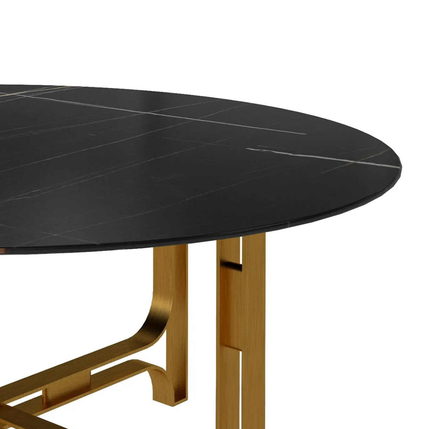 Tavolino rotondo Gregory con struttura in ottone e piano in marmo Sahara Noir