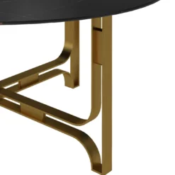 Tavolino rotondo Gregory con struttura in ottone e piano in marmo Sahara Noir
