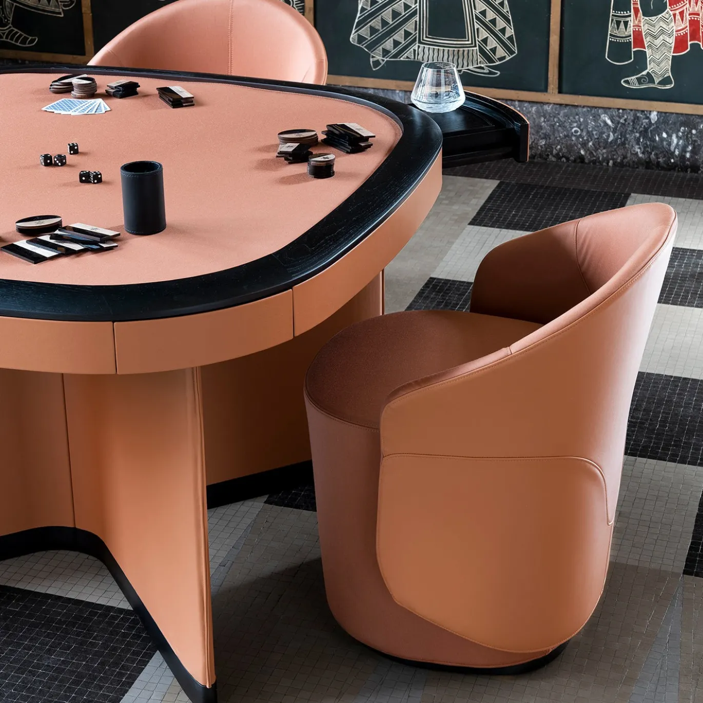 Tavolo da gioco Flamingo in legno di frassino e pelle