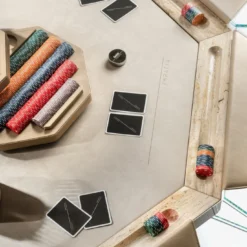 Tavolo da Poker Unootto in Marmo Travertino e Legno