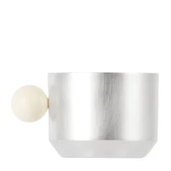 Tazza da caffè Perla in ottone placcato argento con manico in pietra bianca