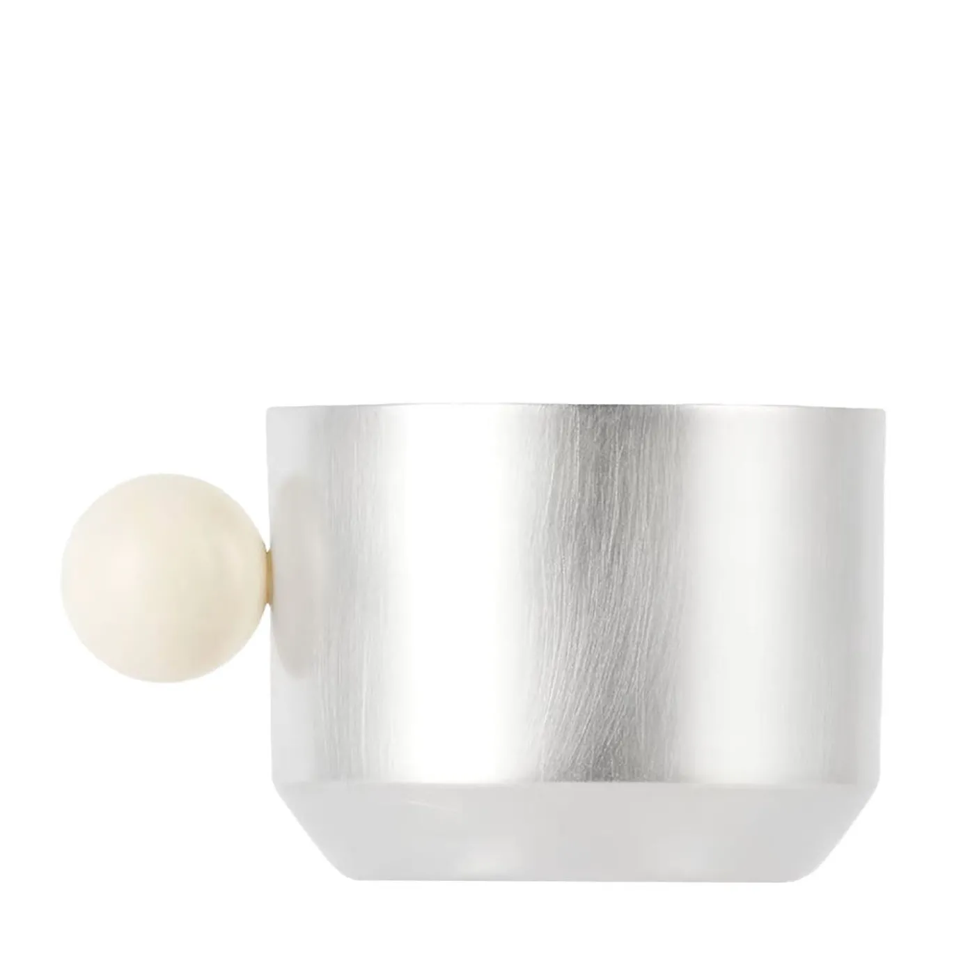 Tazza da caffè Perla in ottone placcato argento con manico in pietra bianca