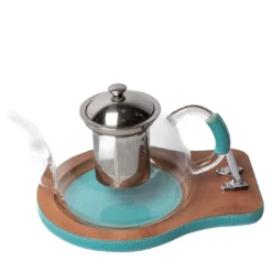 Teiera di vetro turchese con infusore