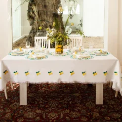 Tovaglia bianca rettangolare multicolore Limoni