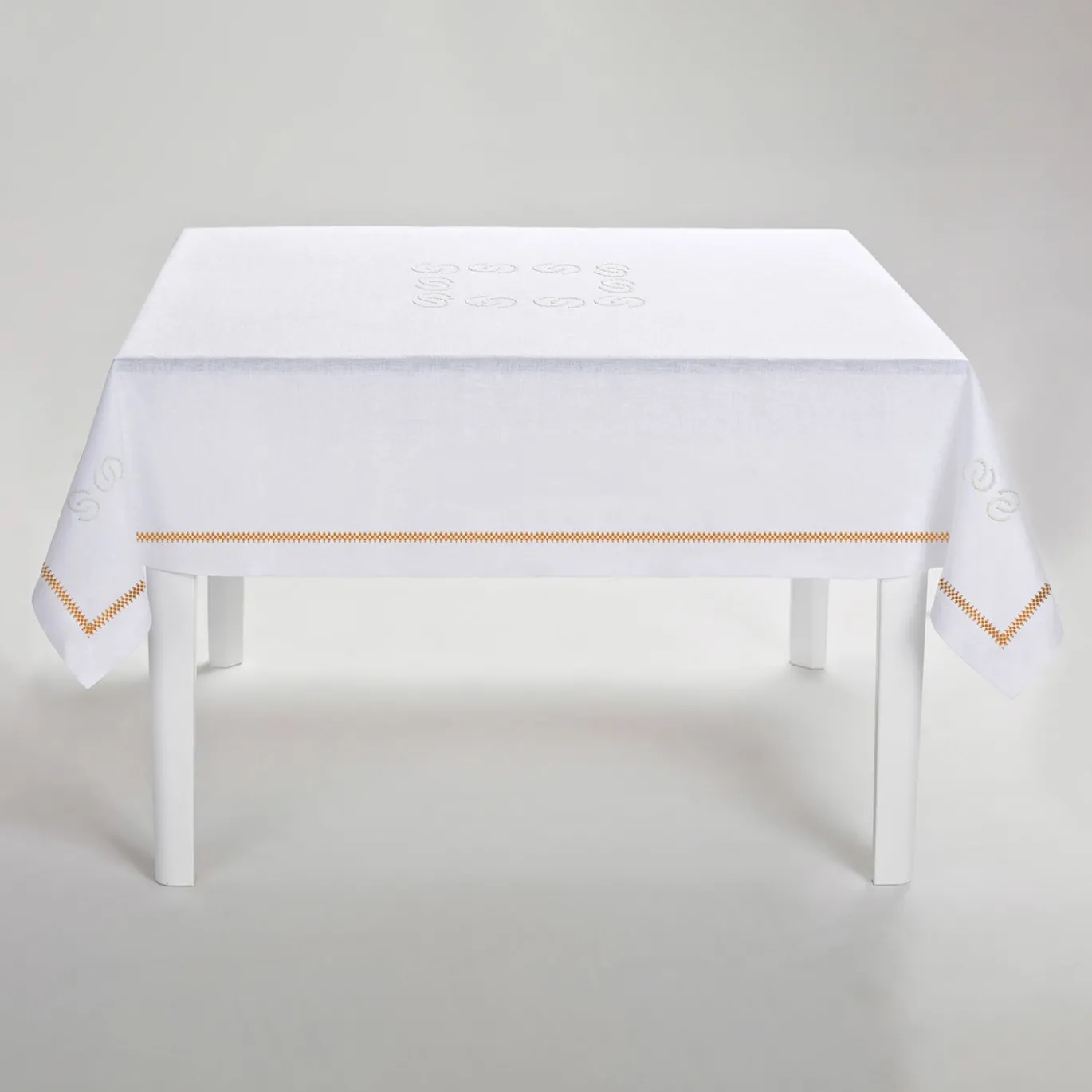 Tovaglia in Lino Bianco e Arancione Luci d'Artista
