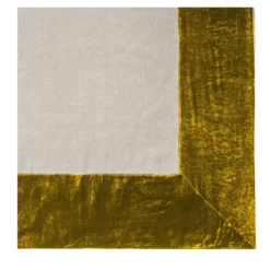 Tovaglia in lino naturale oro con bordo in velluto