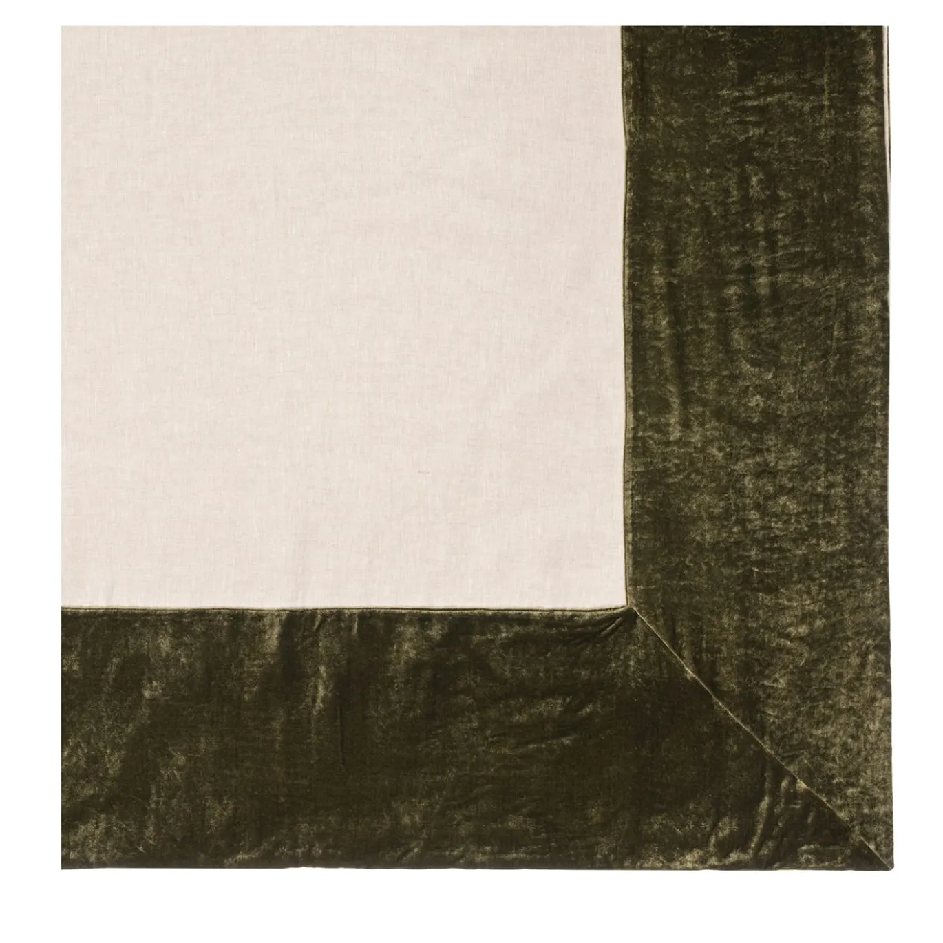 Tovaglia in lino naturale verde con bordo in velluto