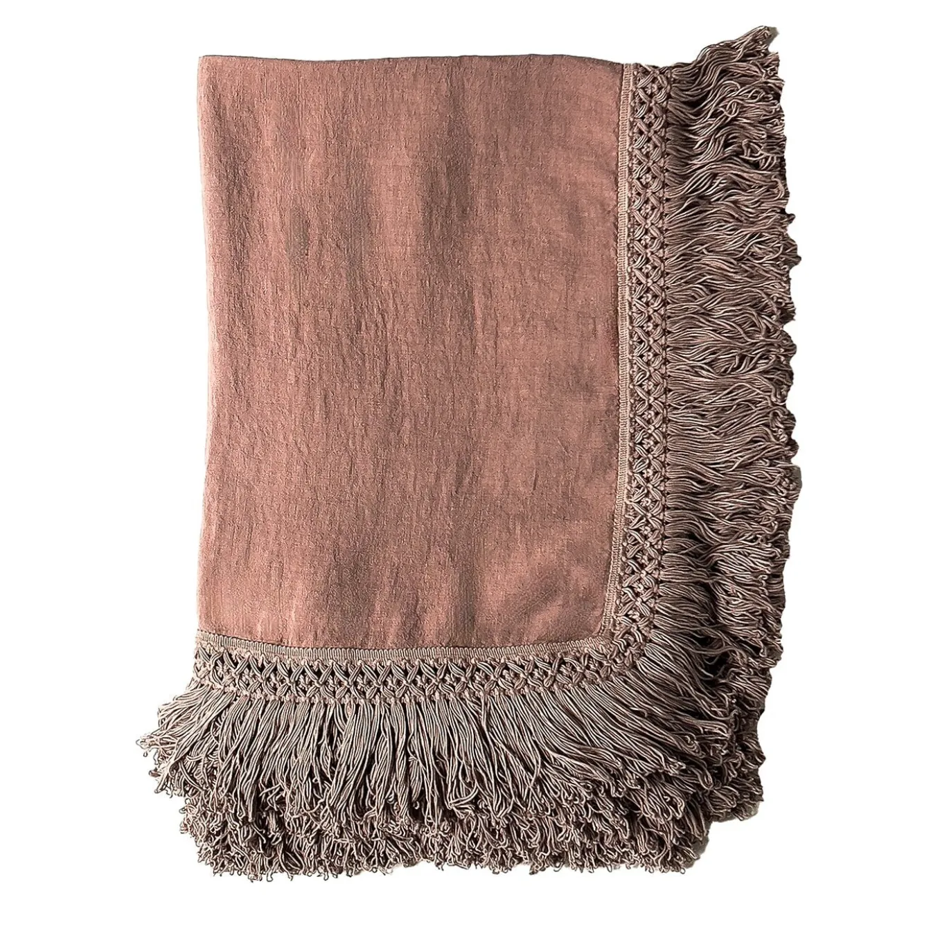Tovaglia rosa vintage con frange extra lunghe