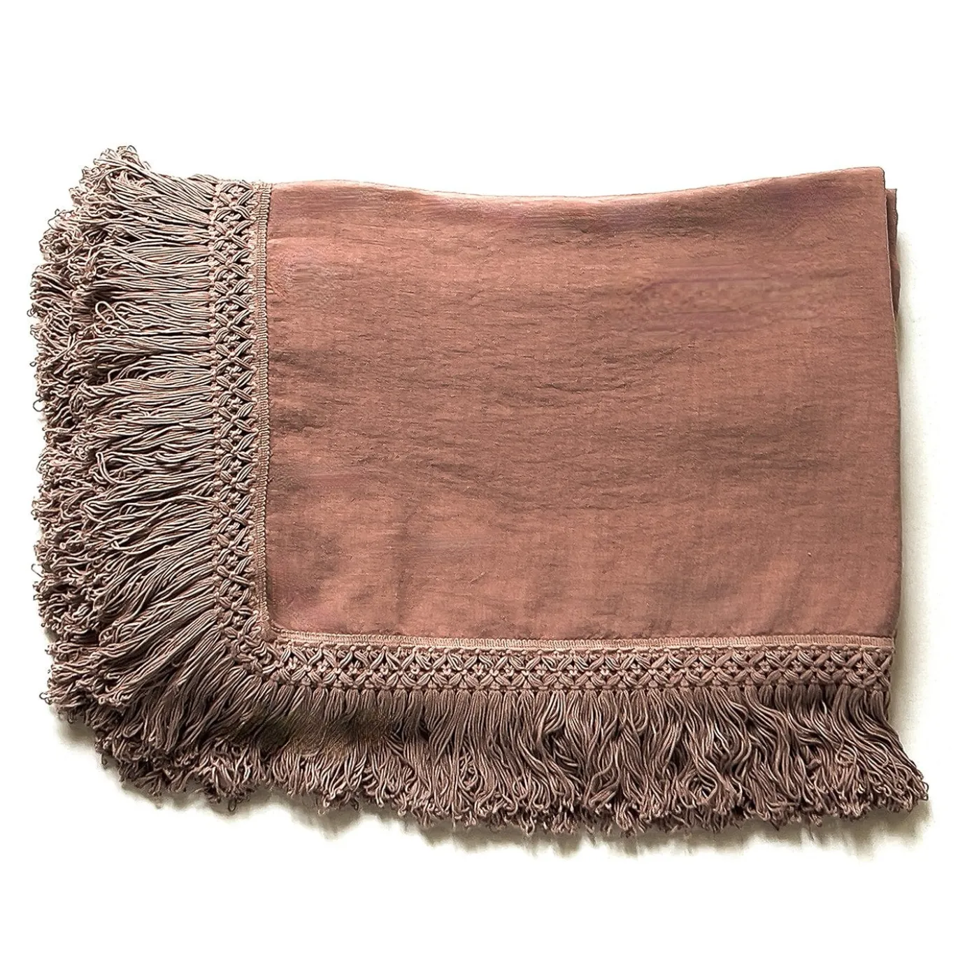 Tovaglia rosa vintage con frange extra lunghe