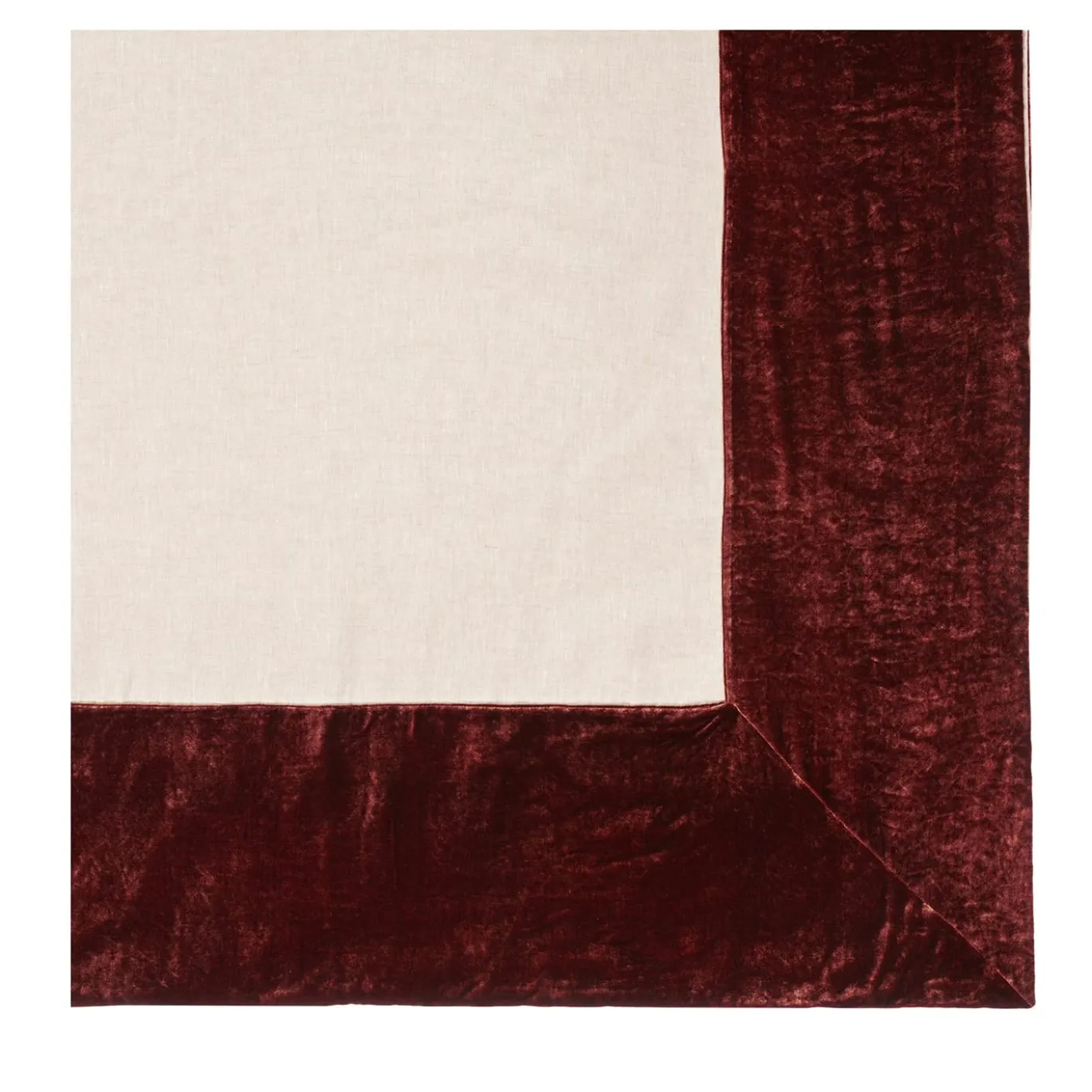 Tovaglia rossa in lino naturale con bordo in velluto