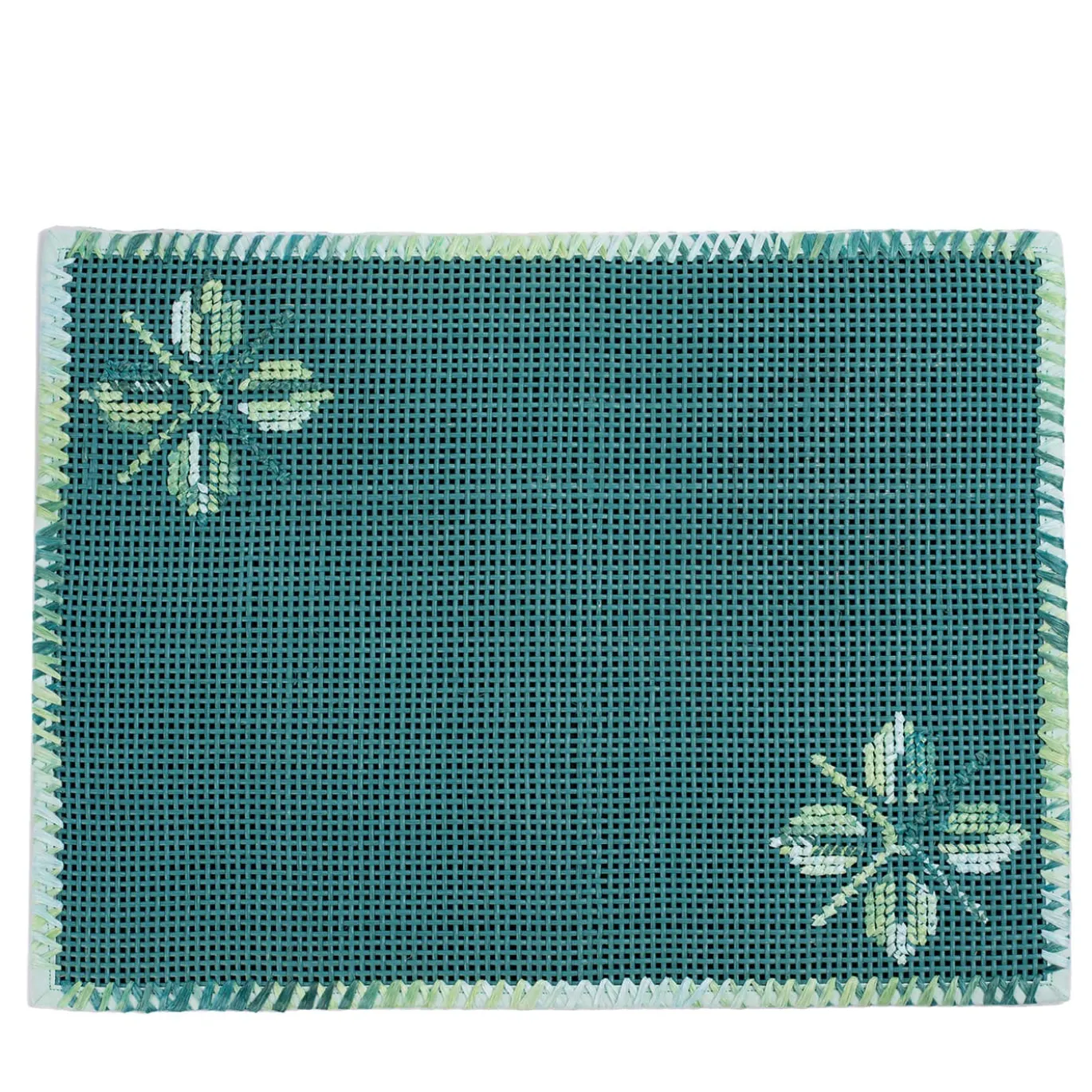 Tovaglietta Ibisco in Paglia Verde Ricamata in Rafia