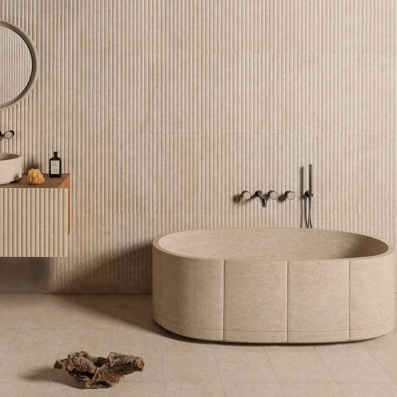 Vasca da bagno Oval Beige in marmo Sartoriale di Federico Peri