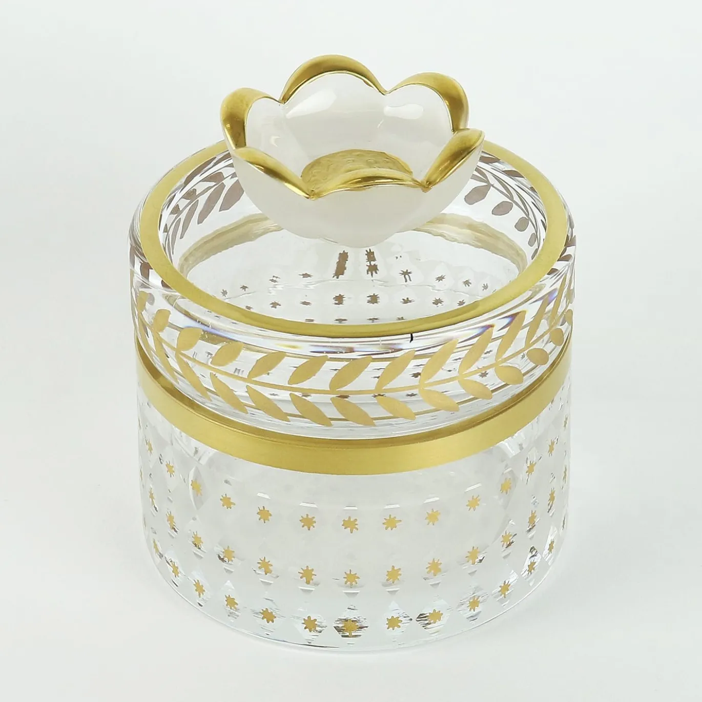 Vaso basso in vetro con motivo alloro oro