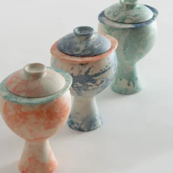 Vaso di erbe Graal bianco e arancione