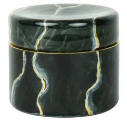 Vaso di vetro basso nero ispirato al marmo di Portoro con coperchio