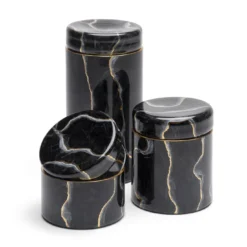 Vaso di vetro nero ispirato al marmo di Portoro con coperchio