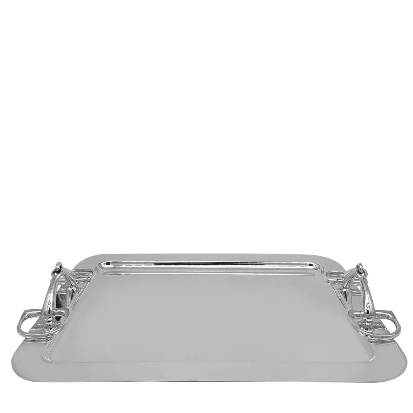Vassoio con maniglie in ottone argentato e morsetto per cavalli