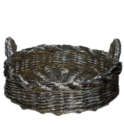 Vassoio decorativo rotondo in metallo placcato intrecciato