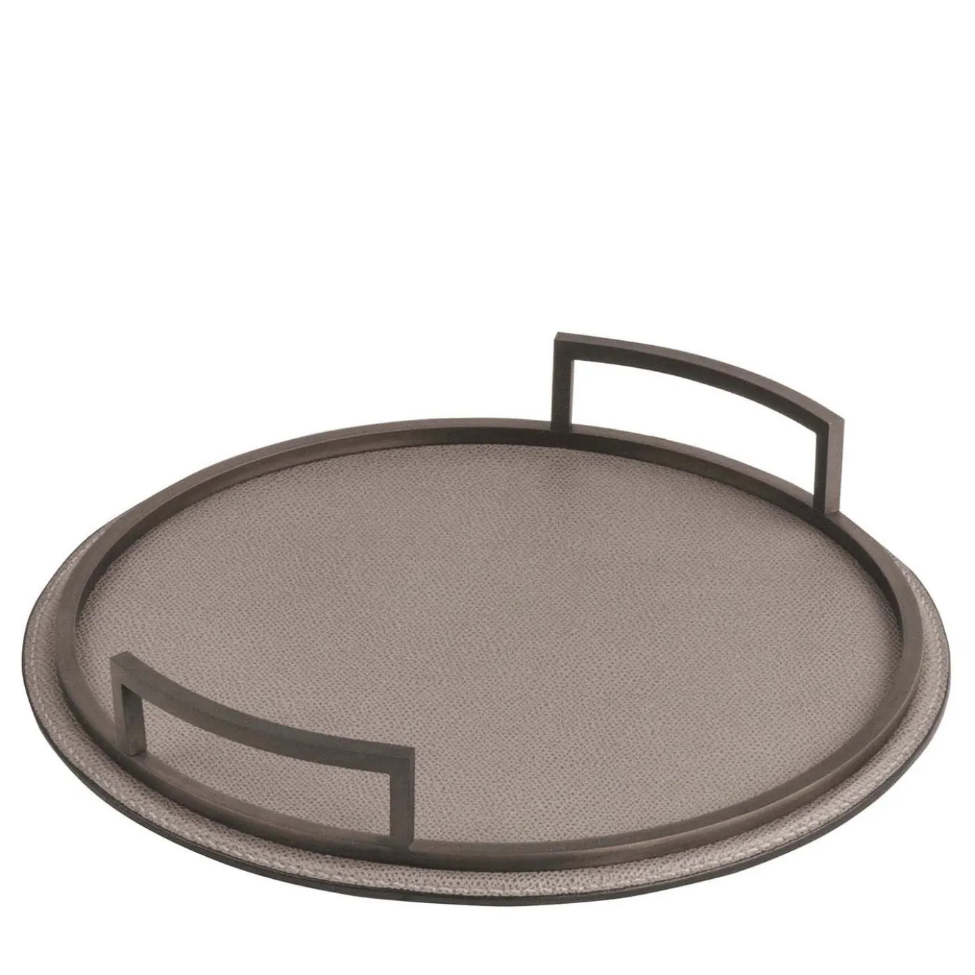 Vassoio D�fil� Rotondo Piccolo in Pelle Marrone