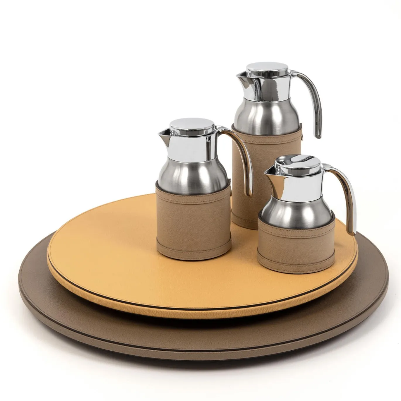 Vassoio girevole Lazy Susan in pelle taupe