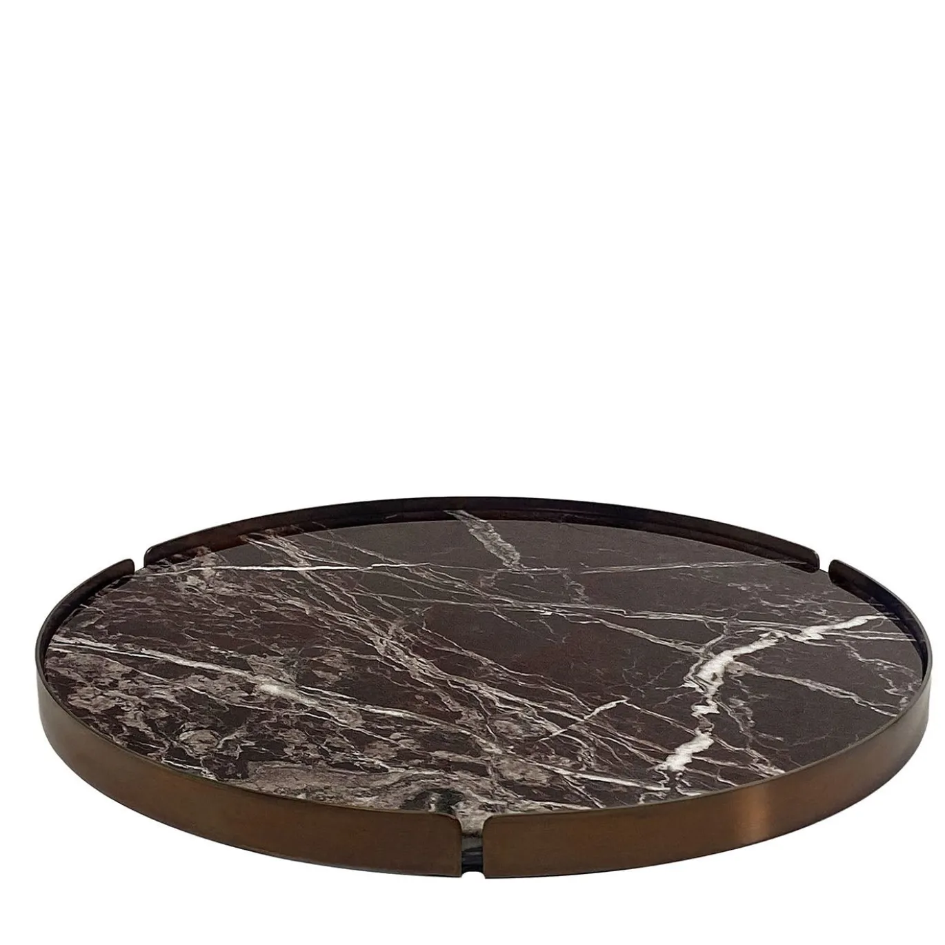 Vassoio HUG in Marmo Rosso Levanto con Cornice in Bronzo Bruciato