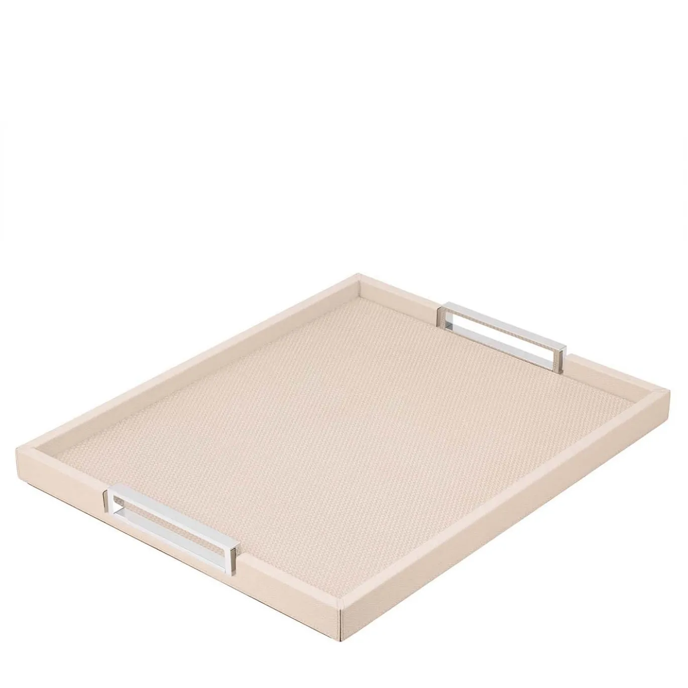 Vassoio in Pelle Beige Victor con Manici Cromati