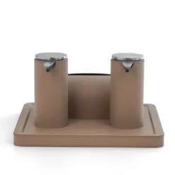 Vassoio in pelle Igea Taupe con 2 dispenser e porta fazzoletti