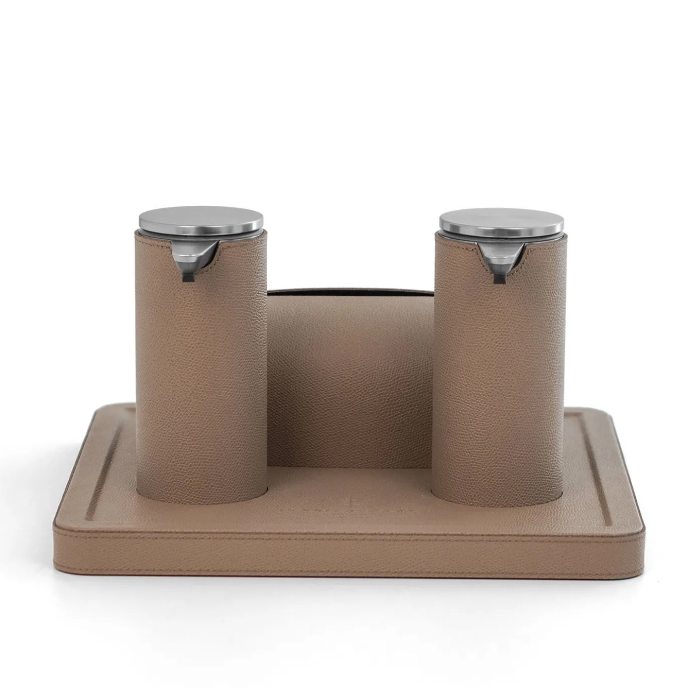 Vassoio in pelle Igea Taupe con 2 dispenser e porta fazzoletti
