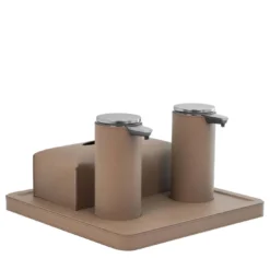 Vassoio in pelle Igea Taupe con 2 dispenser e porta fazzoletti